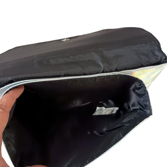 NoBo Silver Envelope Clutch Bag Wrist Strap Double Gusset Flap Party Purse - Picture 4 of 4